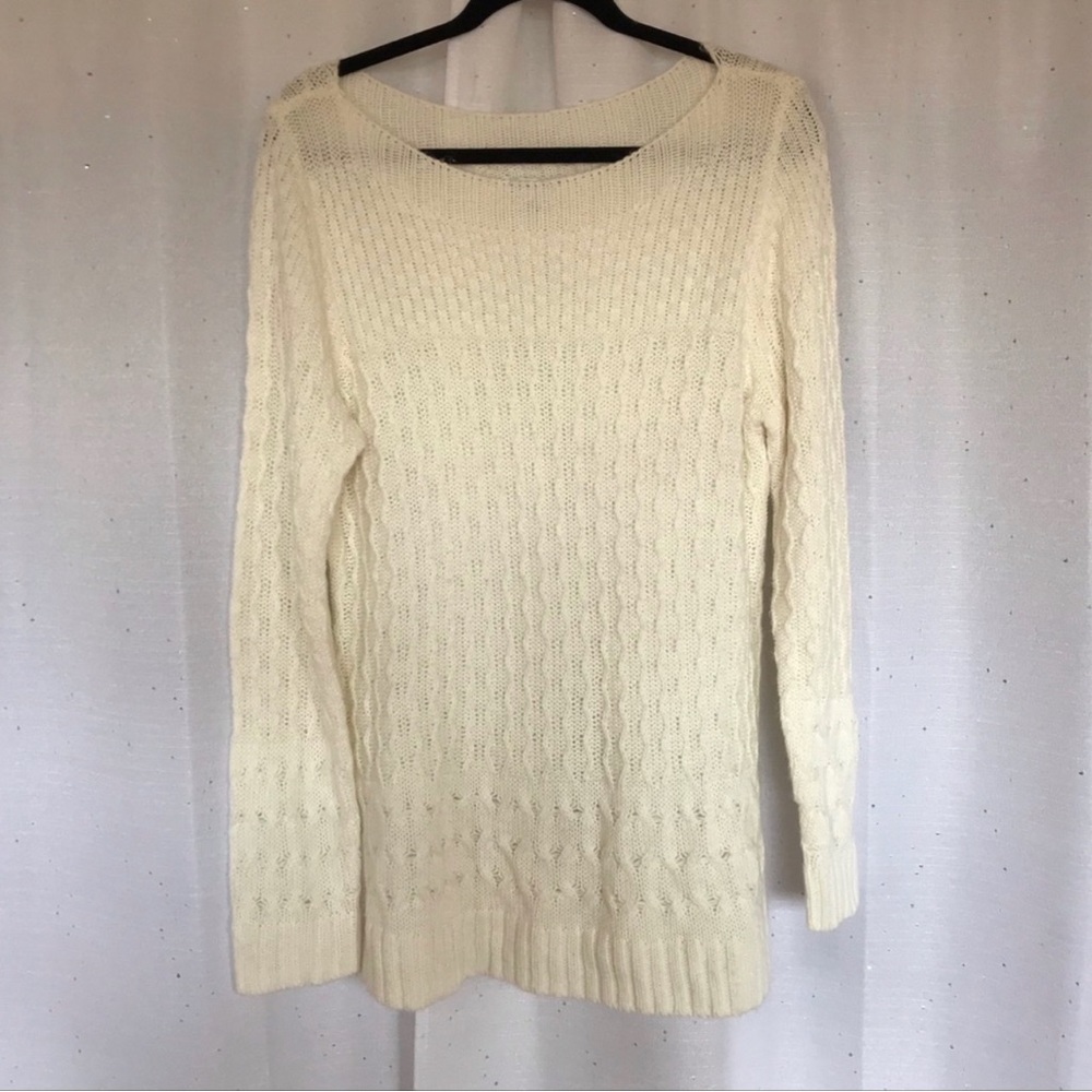 Croft & Barrow Cream Boat Neck Cable Knit Sweater